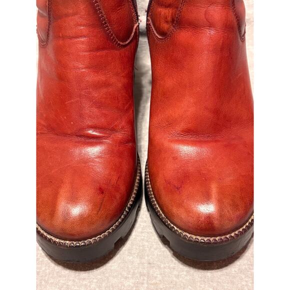 Carlo Rossetti Size 7.5 Burgundy Leather Chunky Heel Platform Booties Side Zip - Picture 11 of 14